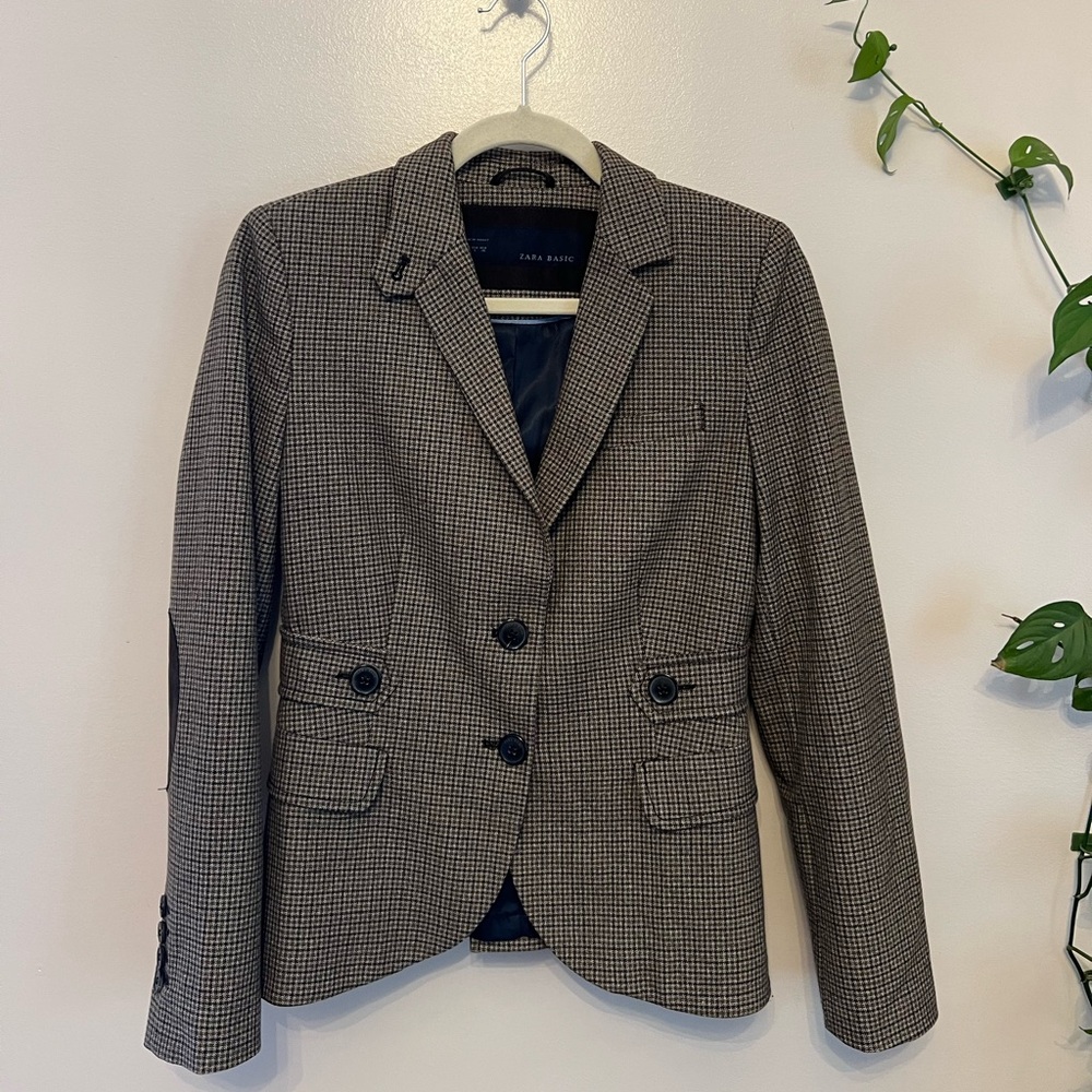 Zara Black & White Houndstooth Blazer